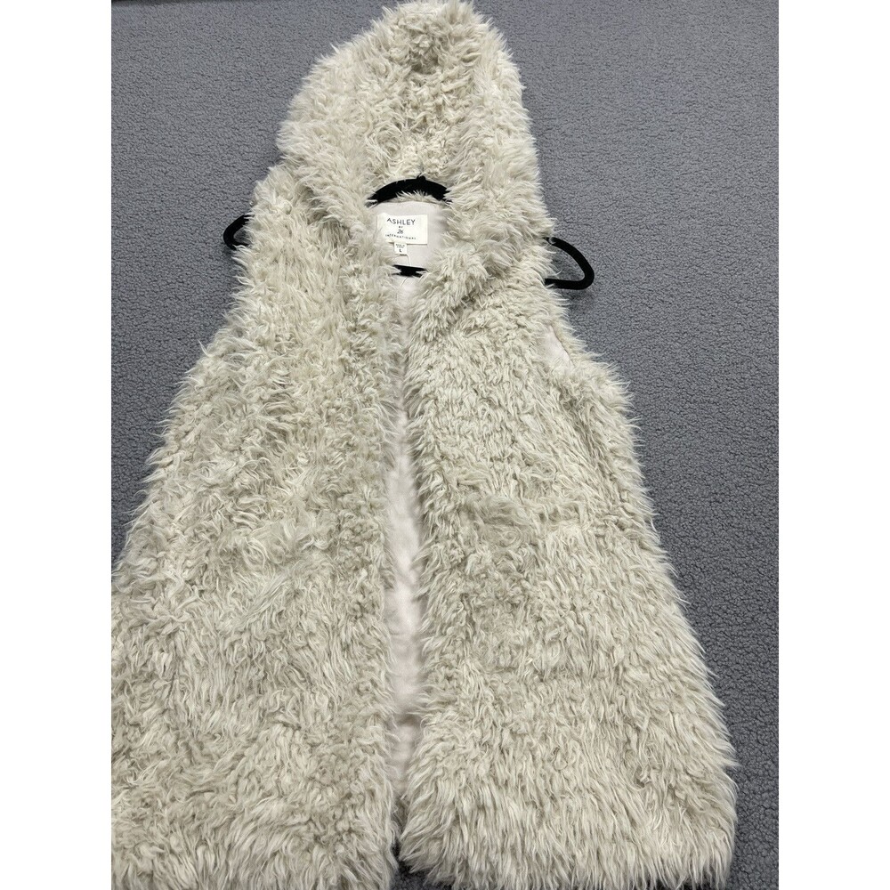 Ashley By 26 International Vest Hooded Ivory Women Boho Preppy Large